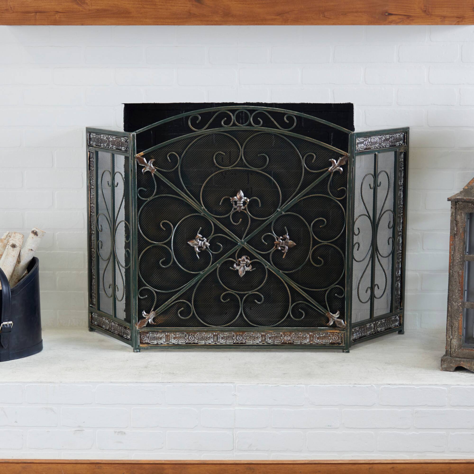 52" Green Metal Fireplace Screen